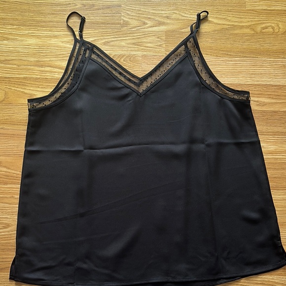 Black Satin Camisole with Sheer Polka Dot Trim - Picture 3 of 3